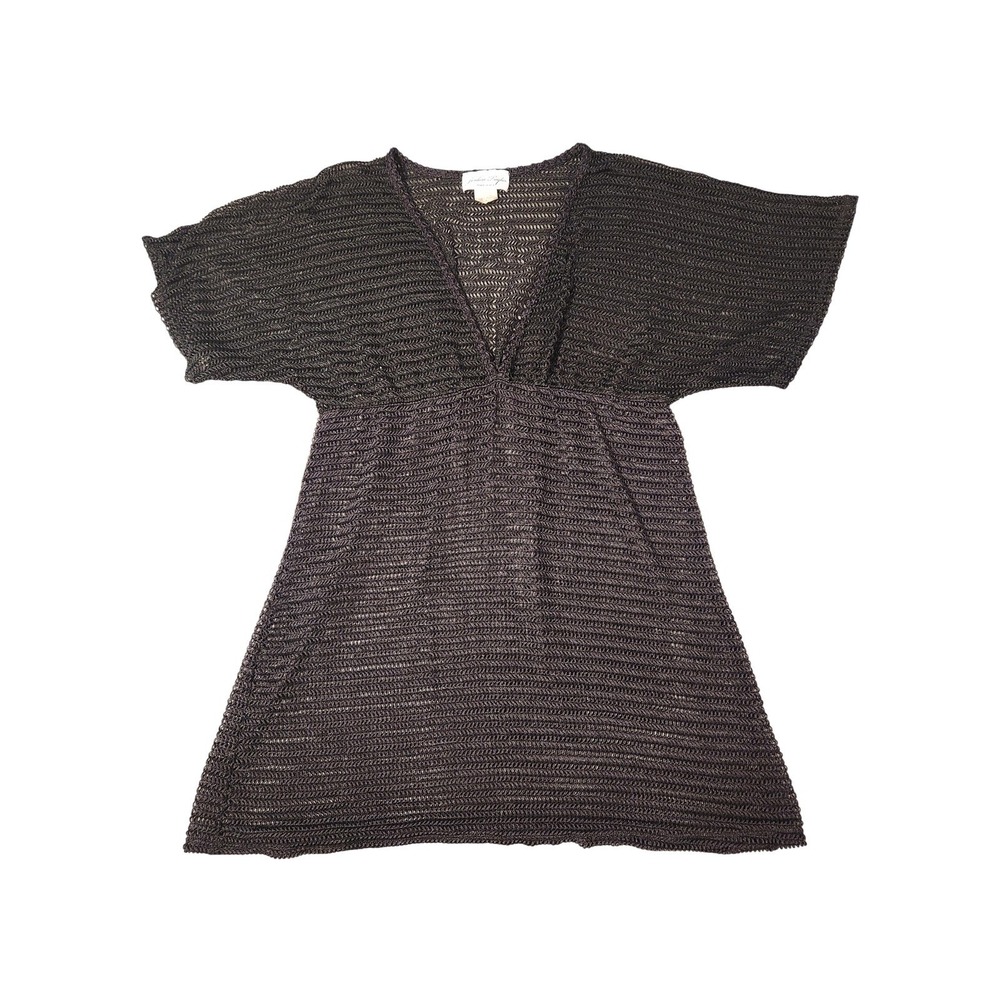 Jordan Taylor Cover Up Womens L Black Crochet Sheer Swim Tunic Dress Made in USA